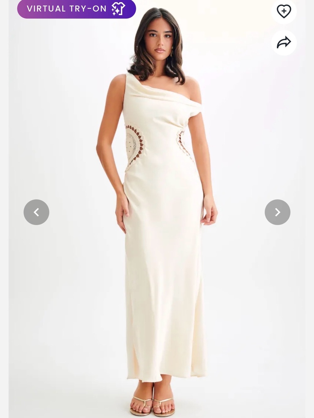 Meshki Elegant One-Shoulder Cream Dress with Cutout Detail